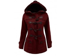 Women's Vintage Coat,Solid Hooded Long Sleeve Winter Red / Black / Gray Cotton Thick