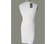 Women's Plus Size White Round Neck Midi Dress, Cotton Blends Knee-length Sleeveless
