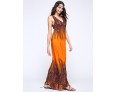 Women's Print Blue/Orange/Purple Dress,Maxi Deep V Sleeveless 