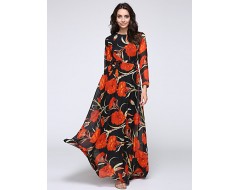 Women's Beach Trumpet/Mermaid Dress,Patchwork Stand Maxi Long Sleeve Orange Spandex Spring