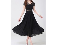 Women's Holiday / Plus Size Boho / Street chic Swing Dress,Solid Round Neck Maxi Short Sleeve Blue / White / Black Silk / Polyester Summer